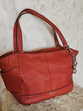 Coach Red Leather Satchel Tote with Unbranded Heart Charm